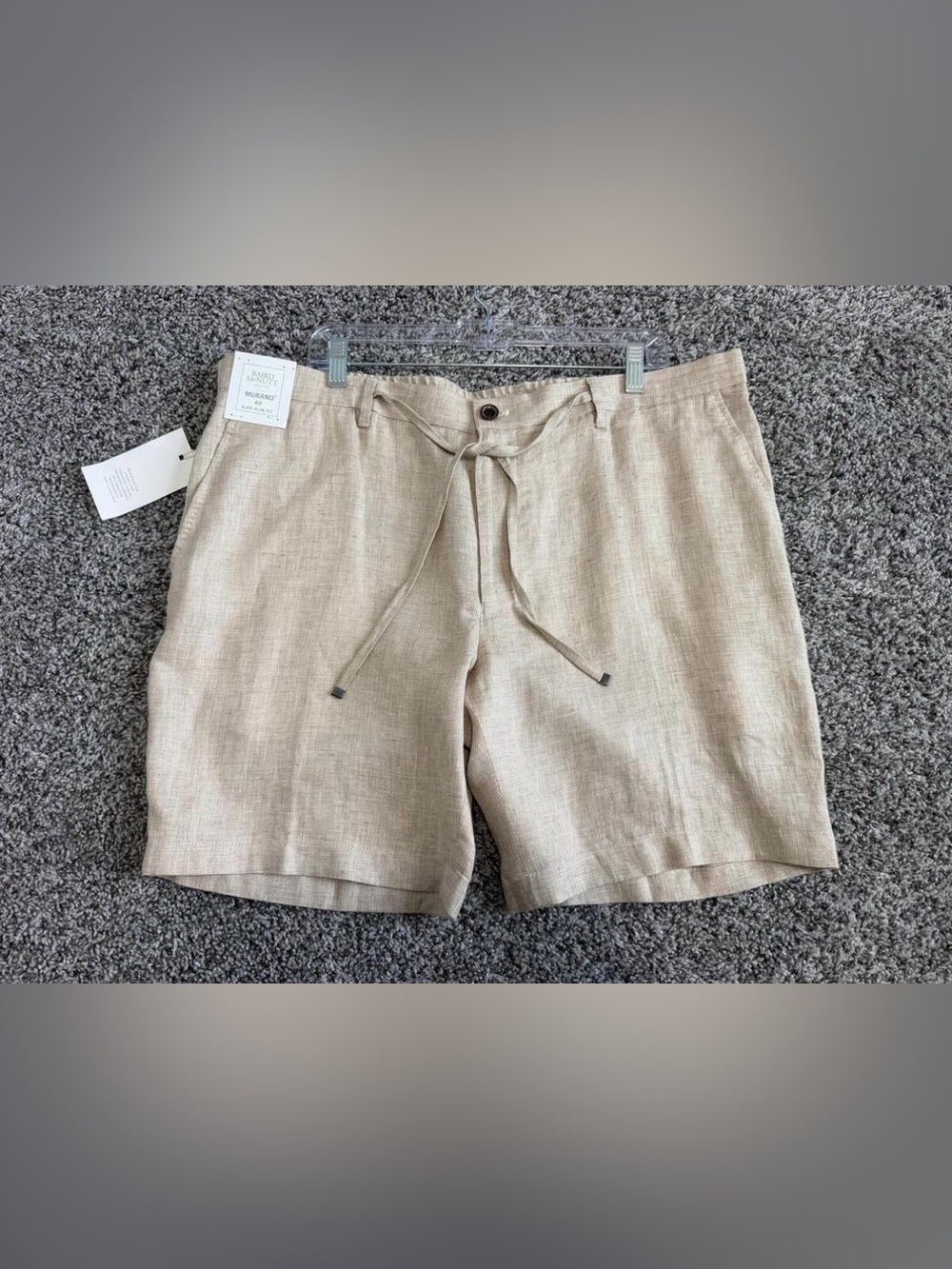 Men's Murano Alex Fit Drawstring Linen-Blend Shorts in Beige